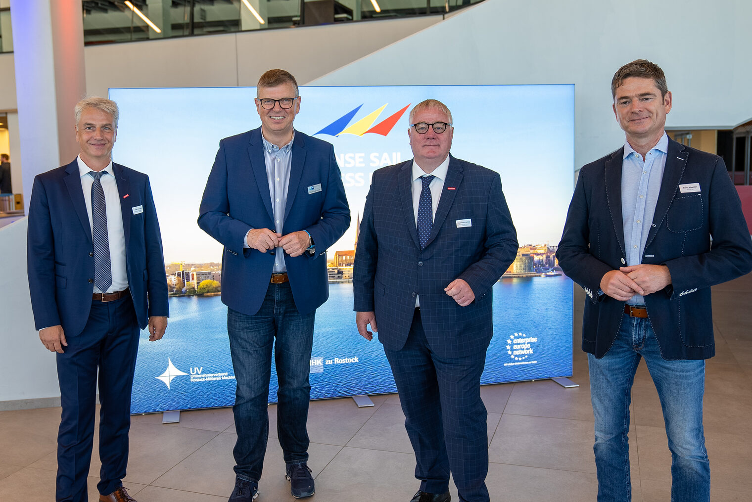 Jens-Uwe Hopf (HGF HWK Ostmecklenburg-Vorpommern), Klaus-Jürgen Strupp (Präsident IHK zu Rostock), Axel Hochschild (Präsident HWK Ostmecklenburg-Vorpommern), Frank Haacker (Präsident Unternehmerverband Rostock-Mittleres Mecklenburg e.V.)