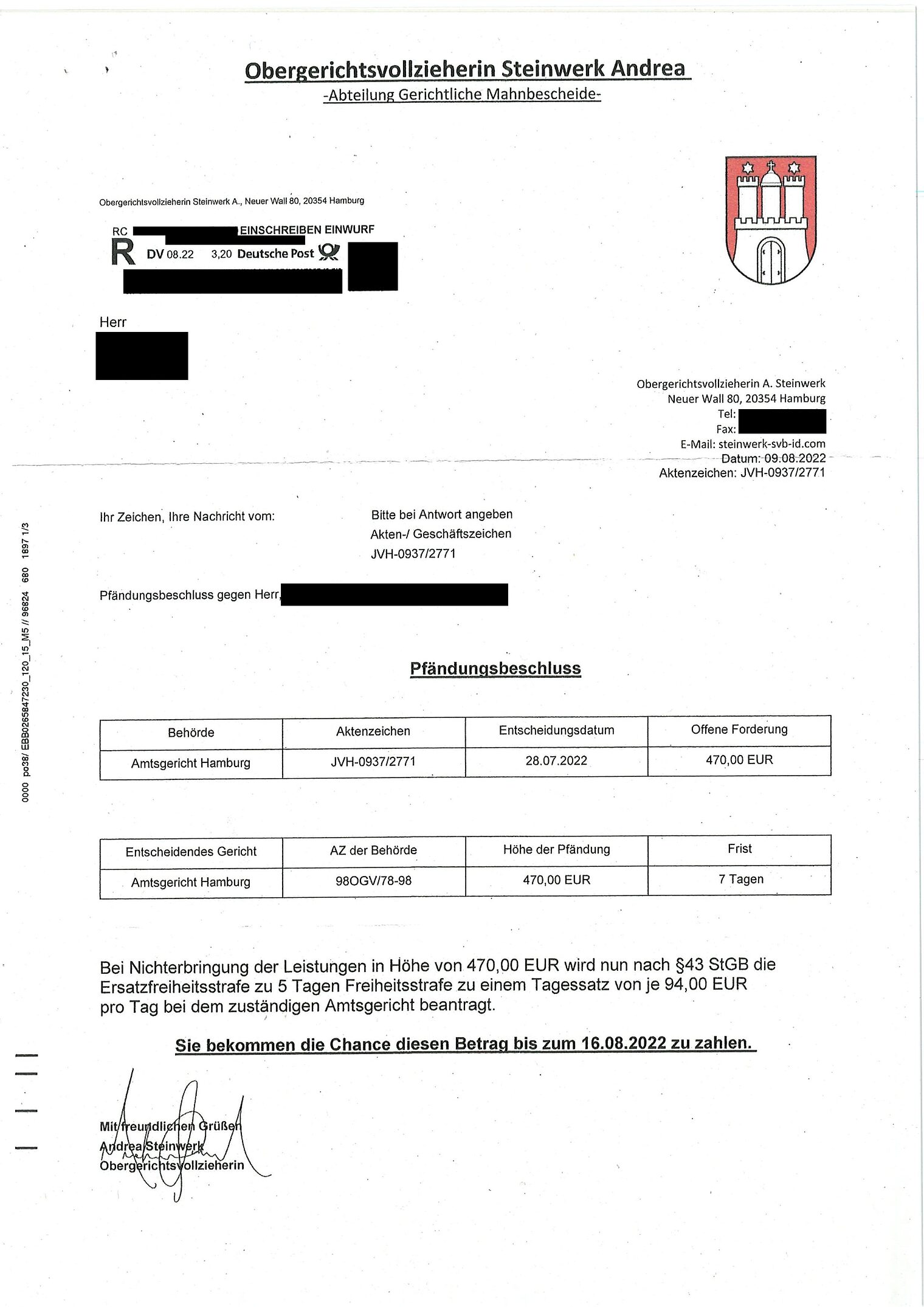 Betrugsschreiben - Anlage "Pfändungsbeschluss"