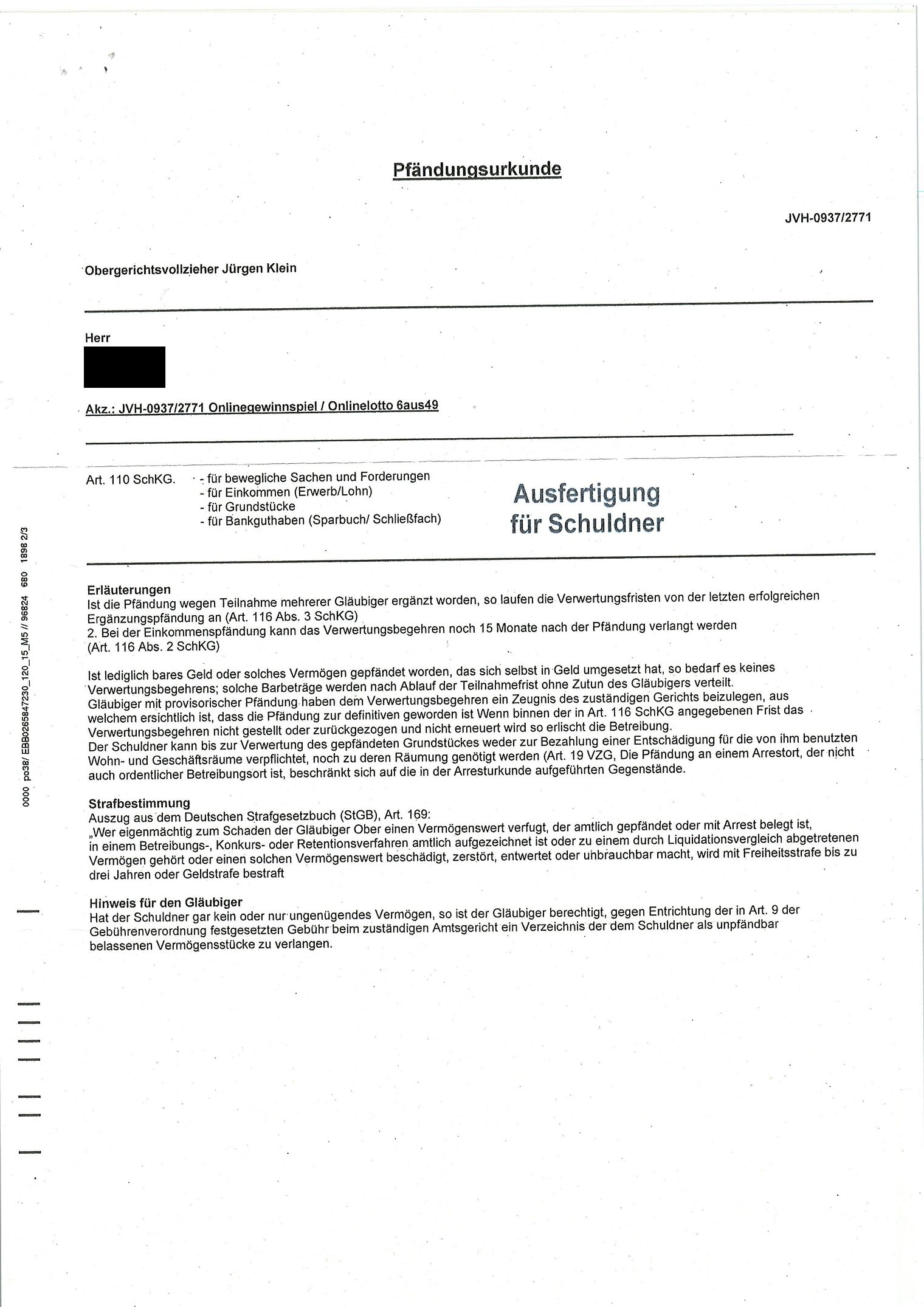 Betrugsschreiben - Anlage "Pfändungsurkunde"